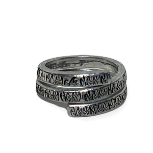 Handmade 7/8 stamped flame pattern‎ adjustable hypoallergenic boho wrap ring